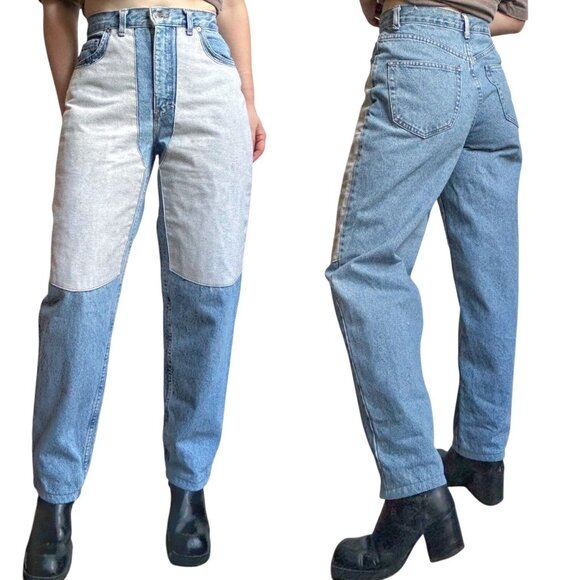 80s 90s vintage highwaisted panel jeans mom dad utility patch Bluenotes. - Picture 5 of 9